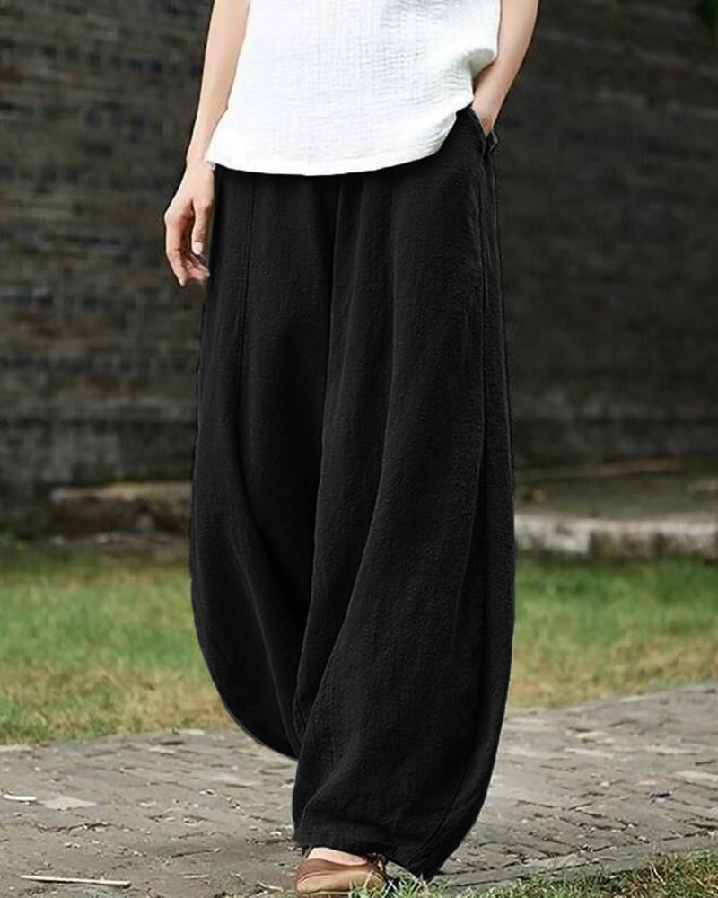 Casual Cotton Linen Baggy Pants with Elastic Waist Relax Fit Lantern Trouser