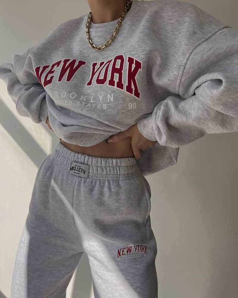 Two Piece Outfits Casual Lounge Sets Round Neck Sweatshirt Pullover with Hip Hop Pants