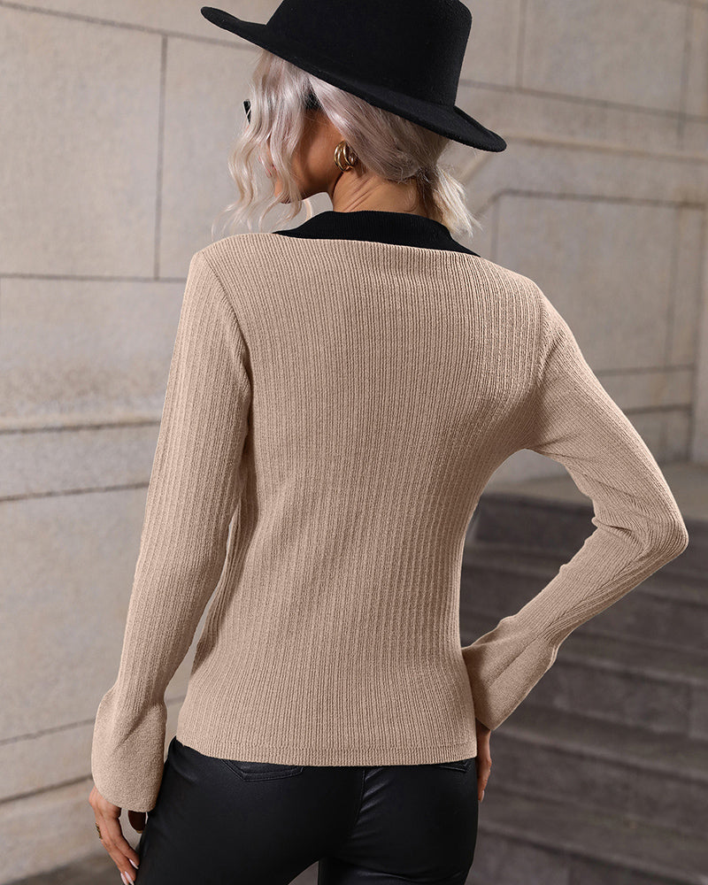 Bell Sleeve Lapel Sweater