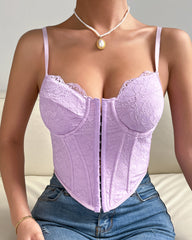 Contrast Lace Cami Crop Top Purple