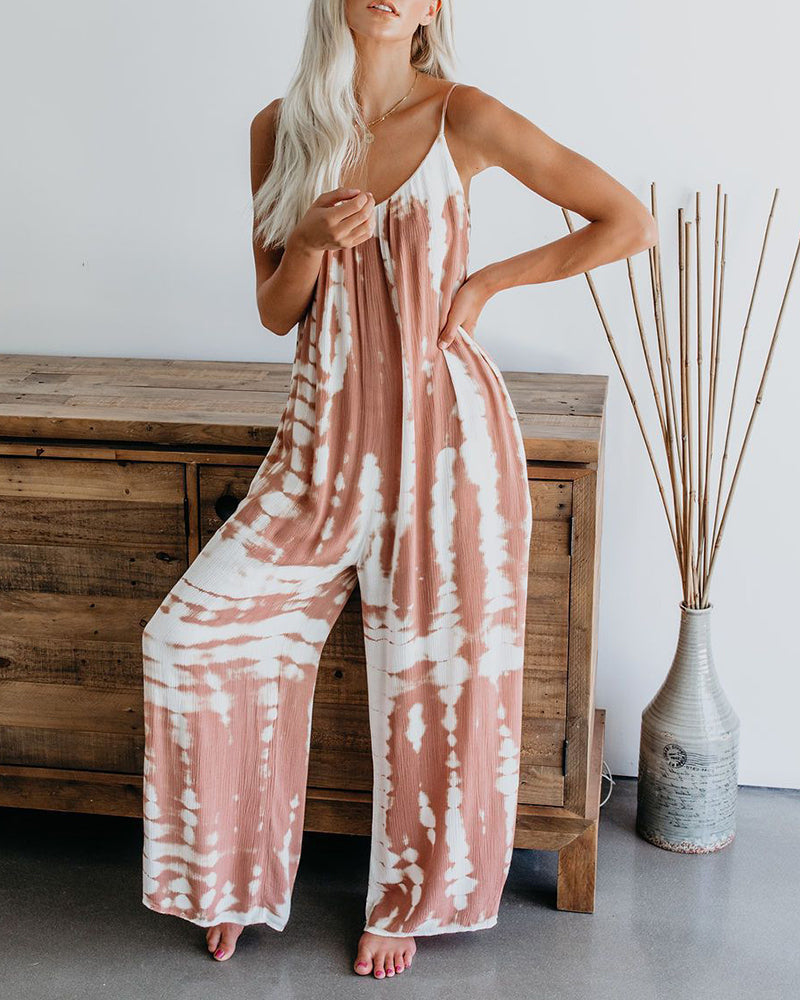 Sleeveless Loose Jumpsuit Adjustable Strap One Piece Jumpsuit with Pockets