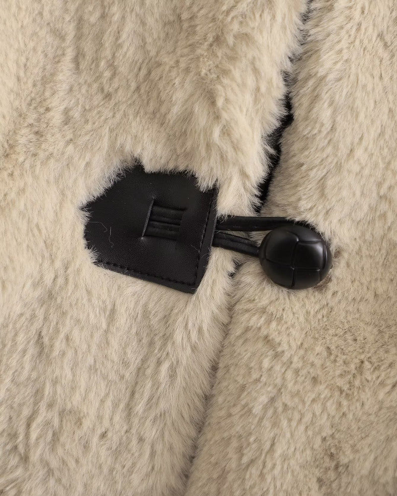 Round Neck Long Sleeve Faux Fur Coat