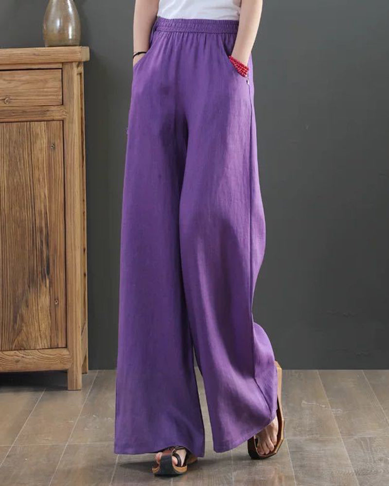 High Waisted Cotton Linen Palazzo Pants Wide Leg Long Pant Trousers