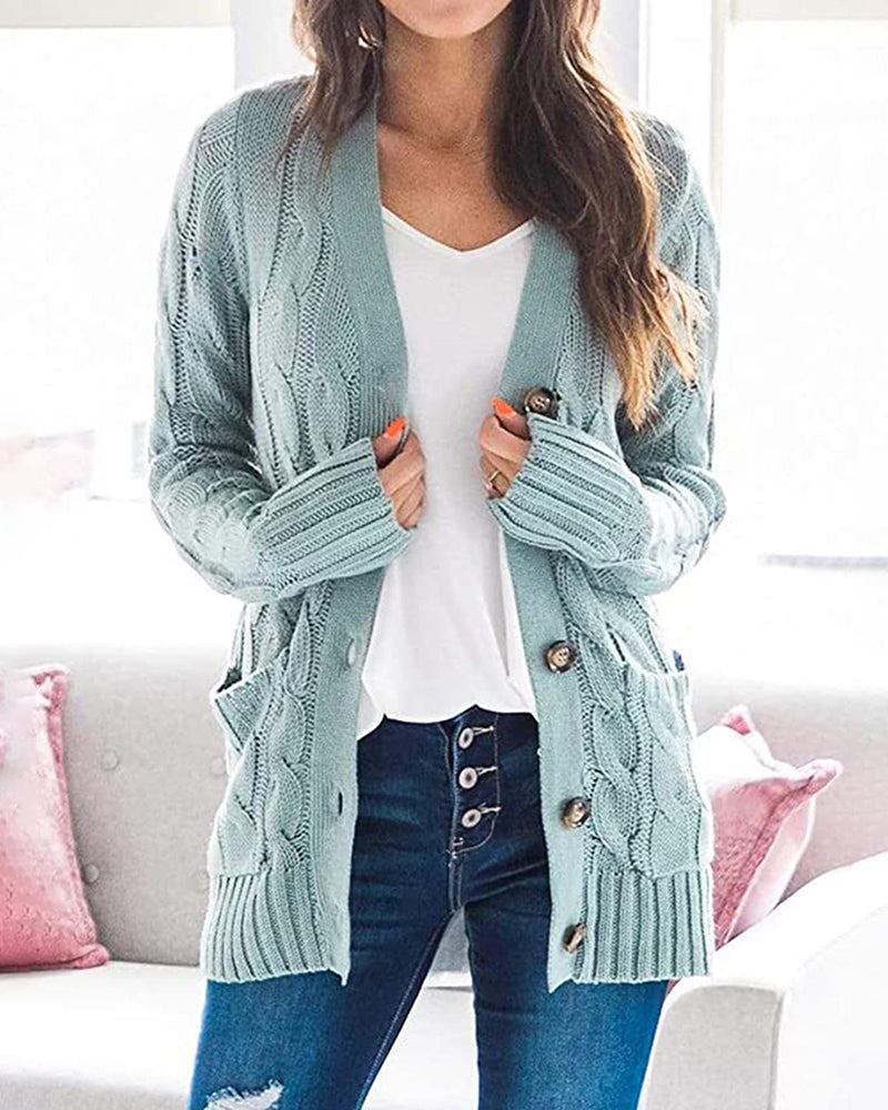 Plain Twist Button Cardigan Sweater