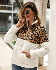 Leopard Color Block Tops Long Sleeve Coat Sweatshirt