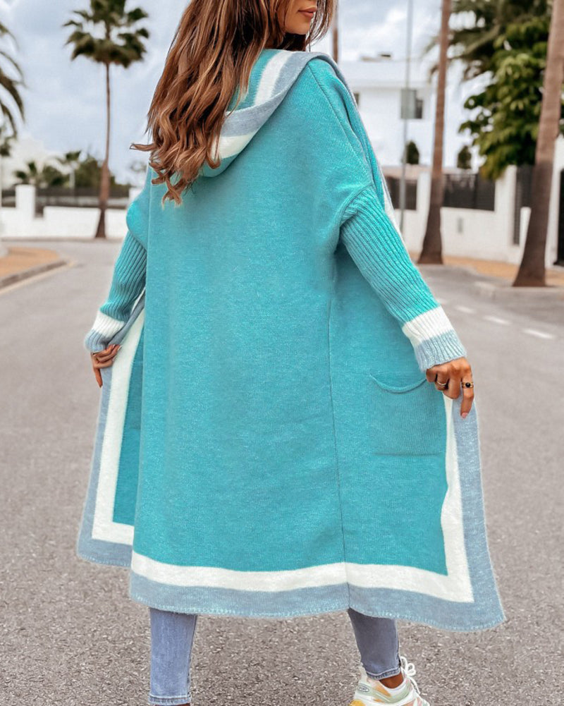 Oversized Knit Long Cardigan Hoodie Balloon Long Sleeve Pocket Jacket