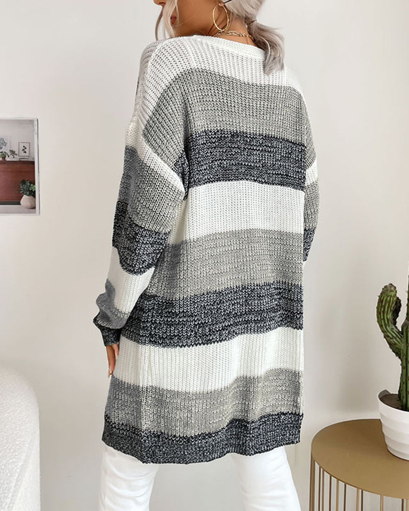 Striped Open-Front Longline Cardigan