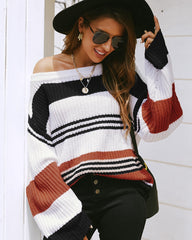 Striped Drop Sleeve Round Neckline Sweater