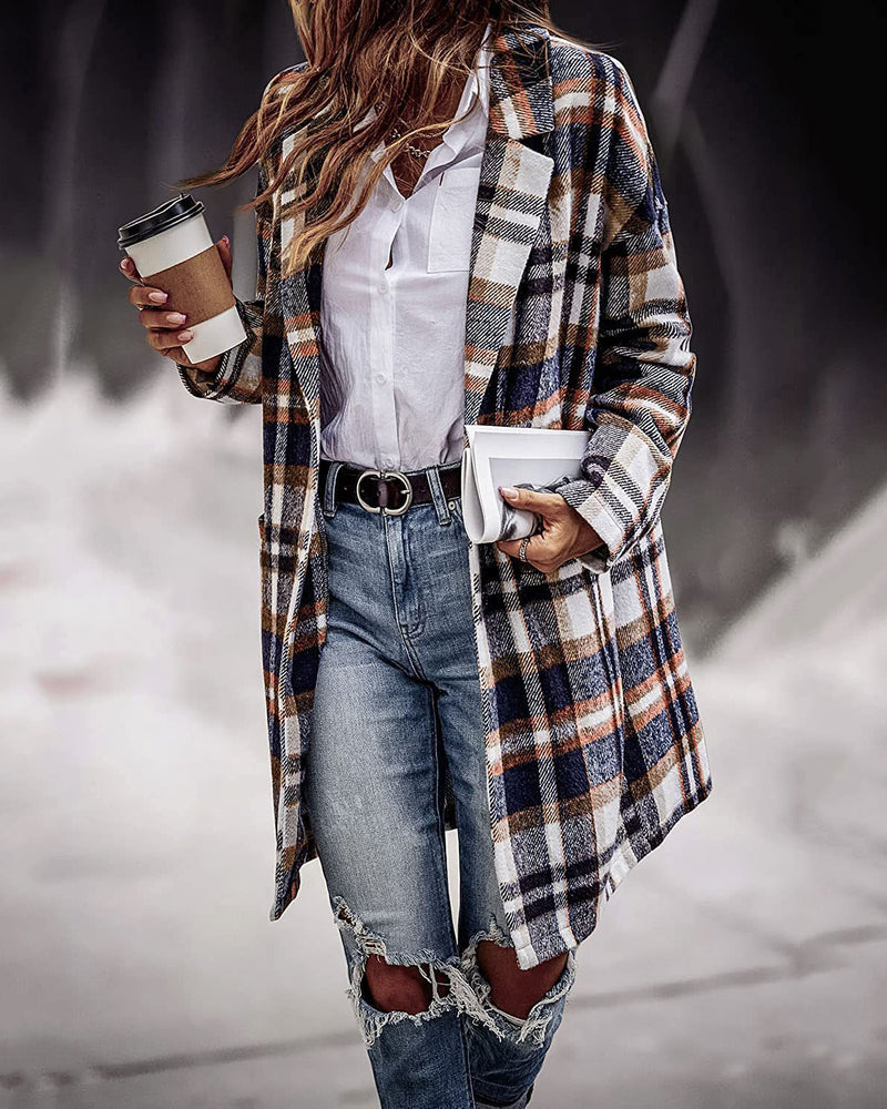 Casual Plaid Long Sleeve Flannel Coat Button Down Fall Jacket Shacket