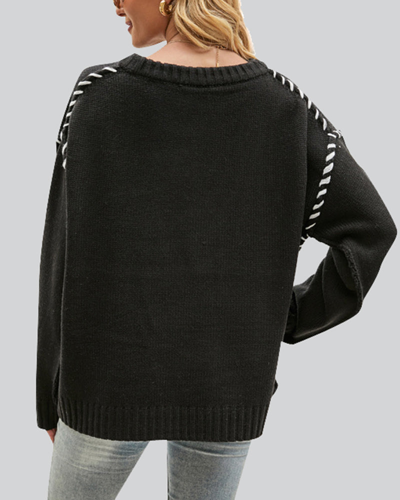 Loose Casual Knitted Patchwork Sweater Top