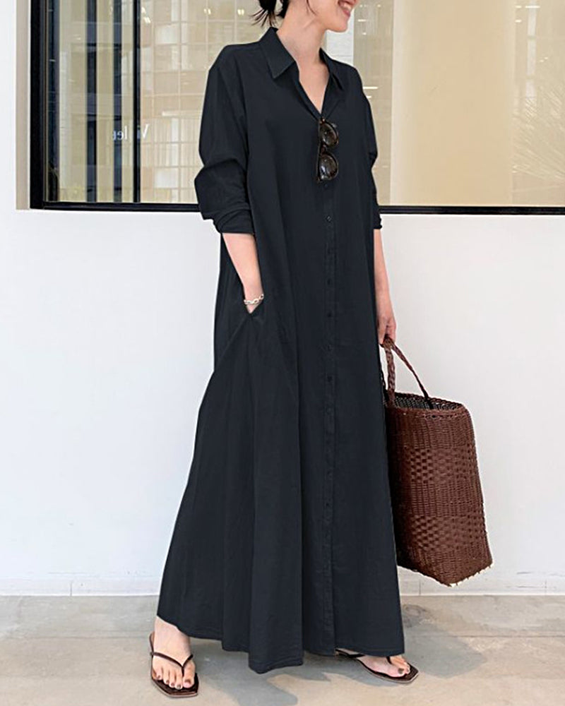 Beach Casual Solid Color Loose Temperament Long Shirt Dress