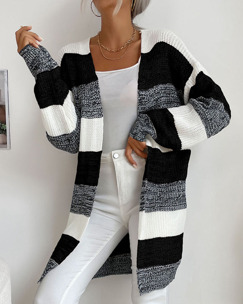Striped Open-Front Longline Cardigan