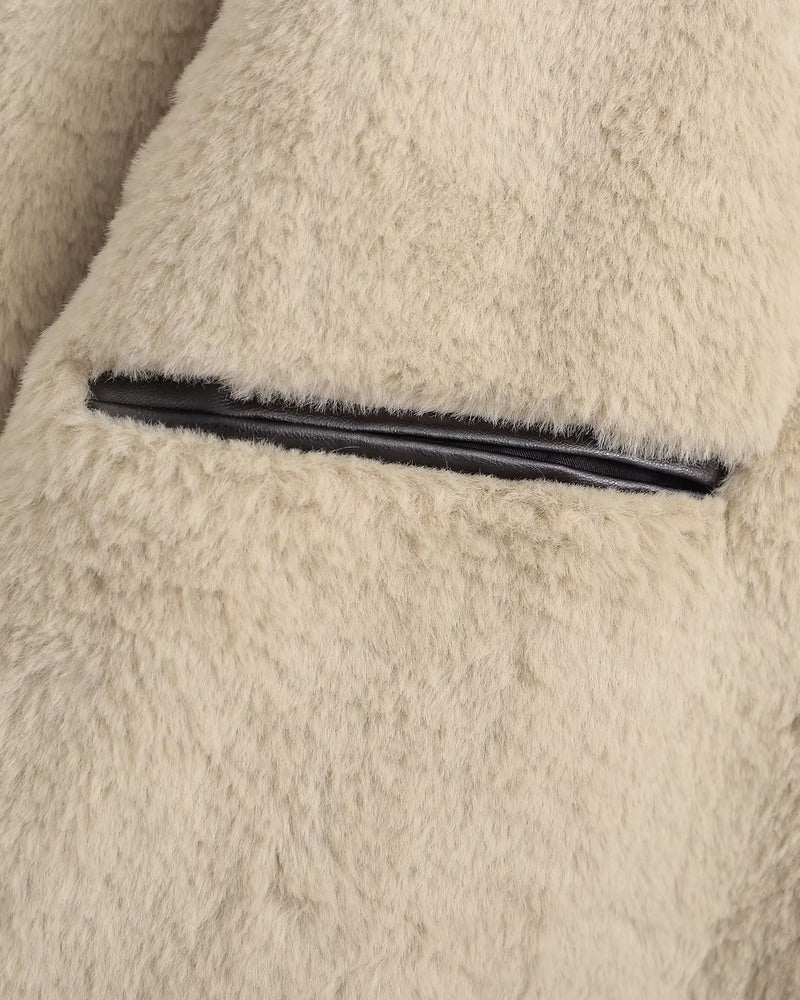 Round Neck Long Sleeve Faux Fur Coat