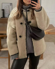 Round Neck Long Sleeve Faux Fur Coat