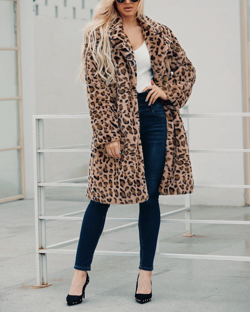 Faux Fur Coat Leopard Print Fluffy Coat