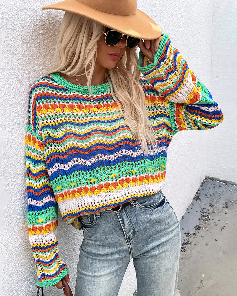 Casual Sweater Rainbow Striped Knitwear