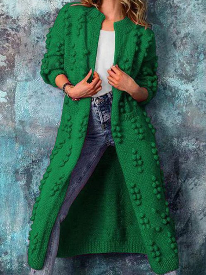 Ankle Length Women Cardigan Sweaters Trendy Drum Wave Knitted Jacket