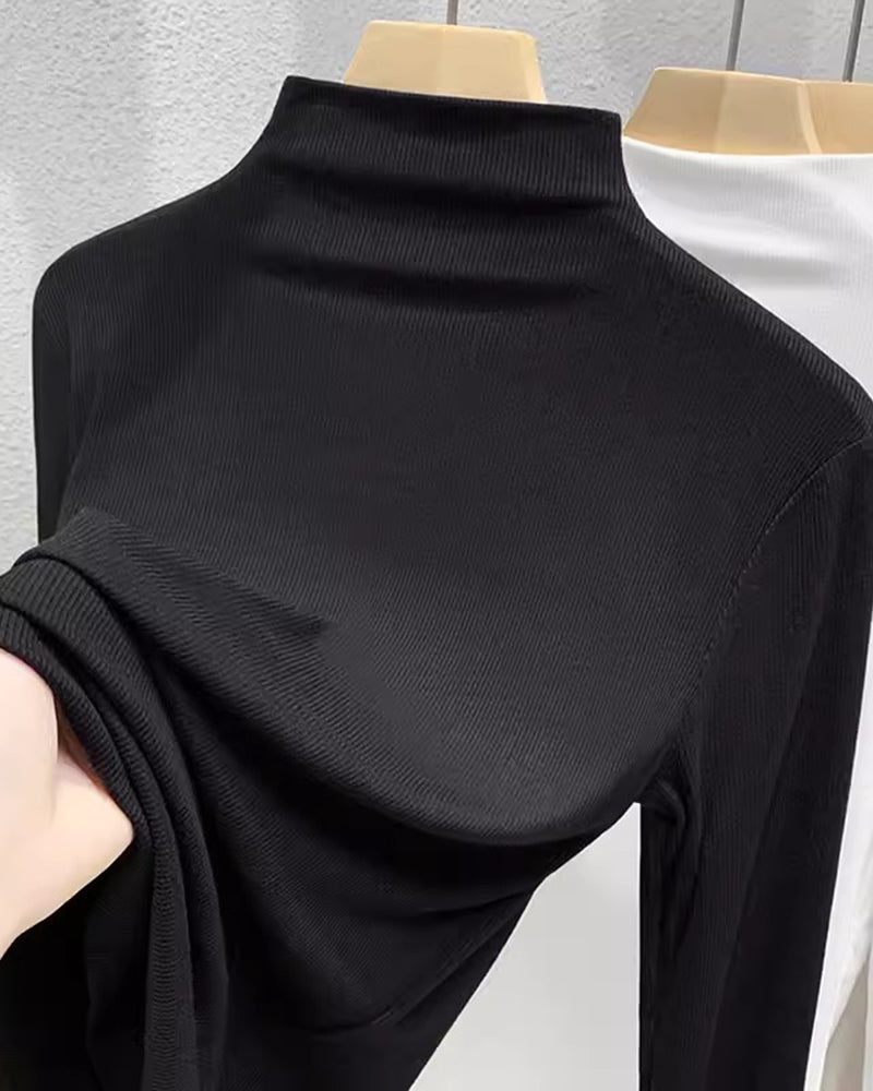 Half High Neck Long Sleeve Thread Slim-fit T-shirt