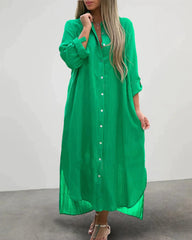 Casual Collar Button Pocket Long Sleeve Shirt Dress