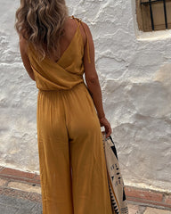 Loose Deep V Neck Slit Pants Jumpsuits Dress