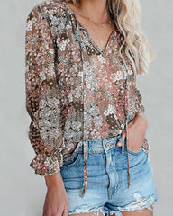 Boho Tops Floral Print V Neck Short Sleeve Casual Loose Blouses Shirts