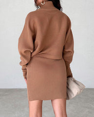 Casual Two Pieces Sets Turtleneck Sweater and Mini Skirt Suits