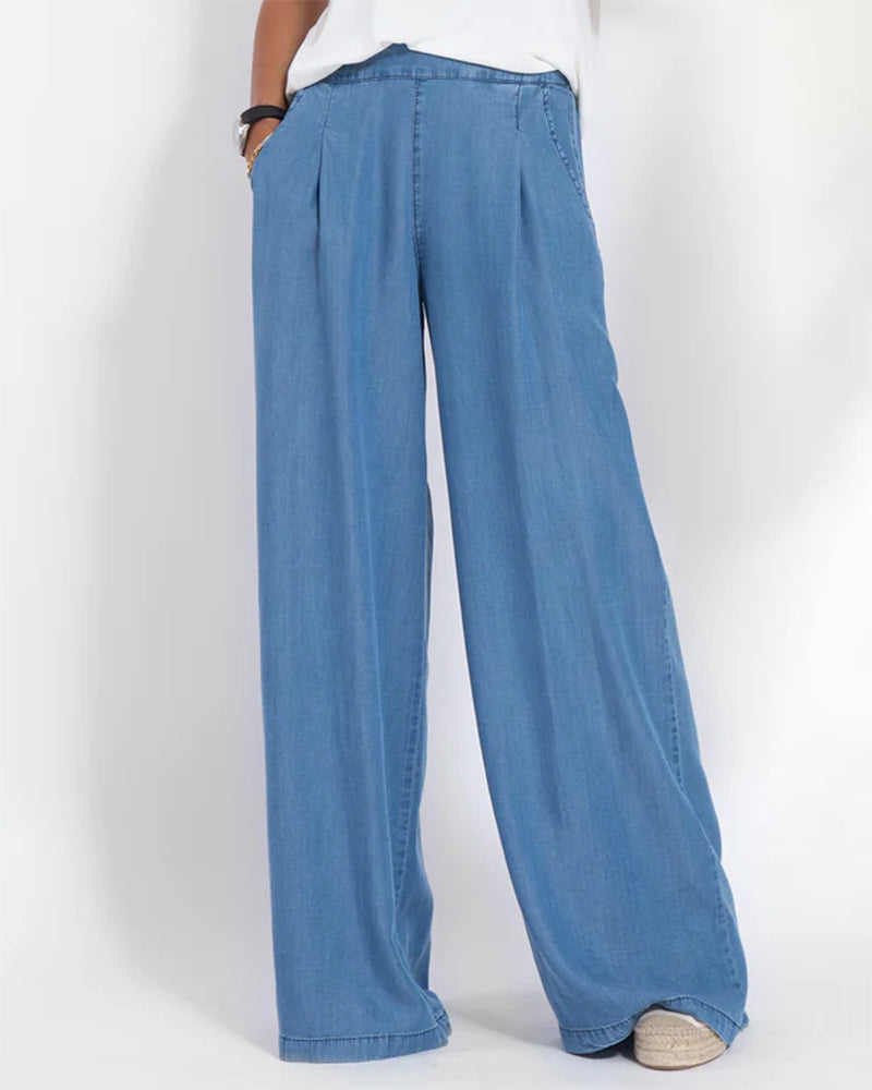 Mid Waisted Wide Leg Denim Pants Loose Fit Floor-Length Jeans