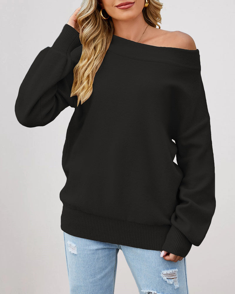 Off The Shoulder Sweater Boat Neck Long Sleeve Knit Tops