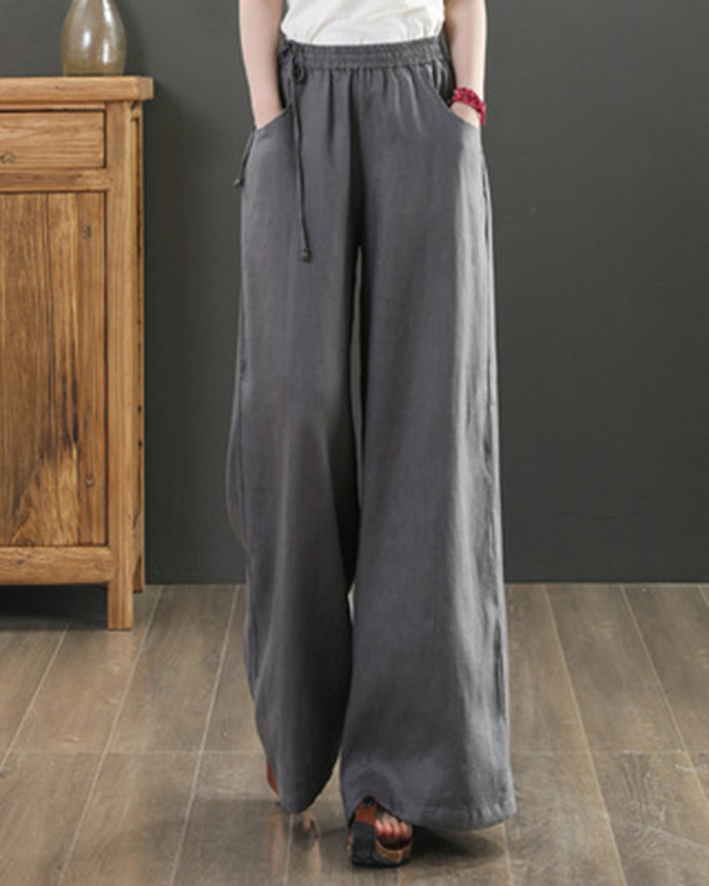 High Waisted Cotton Linen Palazzo Pants Wide Leg Long Pant Trousers