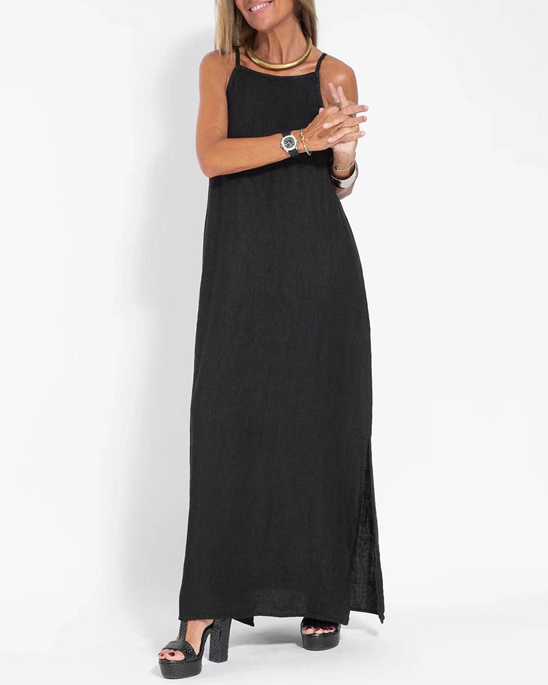 Casual Loose Sleeveless Spaghetti Side Split Maxi Dress