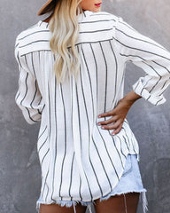 Pullover Shirts Long Sleeves Striped Tops Casual V Neck Button Down Blouses