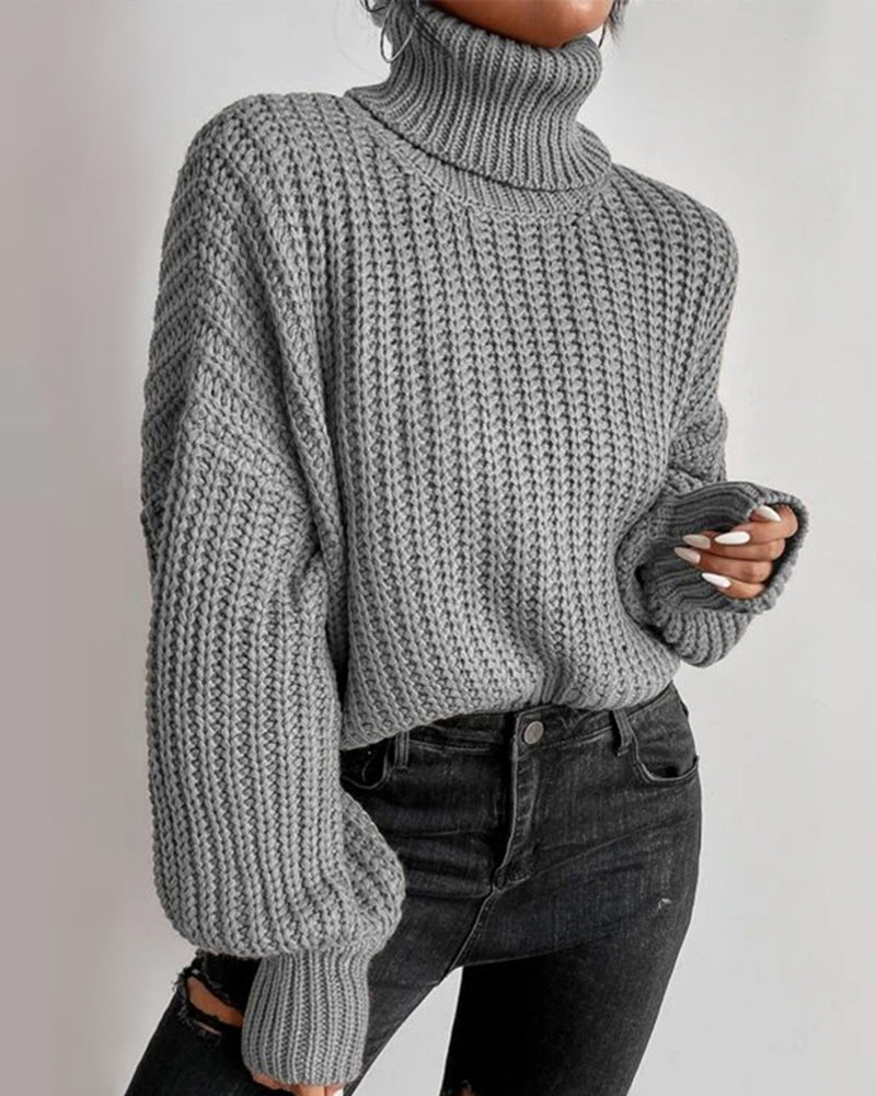 Rolled Neck Drop Shoulder Sweater