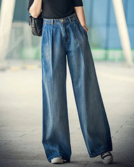 Simple Loose Jeans Casual Fit Jean Trouser Contrast Bloomers Denim Pants