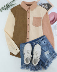 Plaid Colorblock Buttons Long Sleeve Shirt