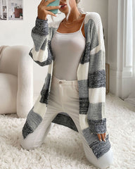 Striped Open-Front Longline Cardigan