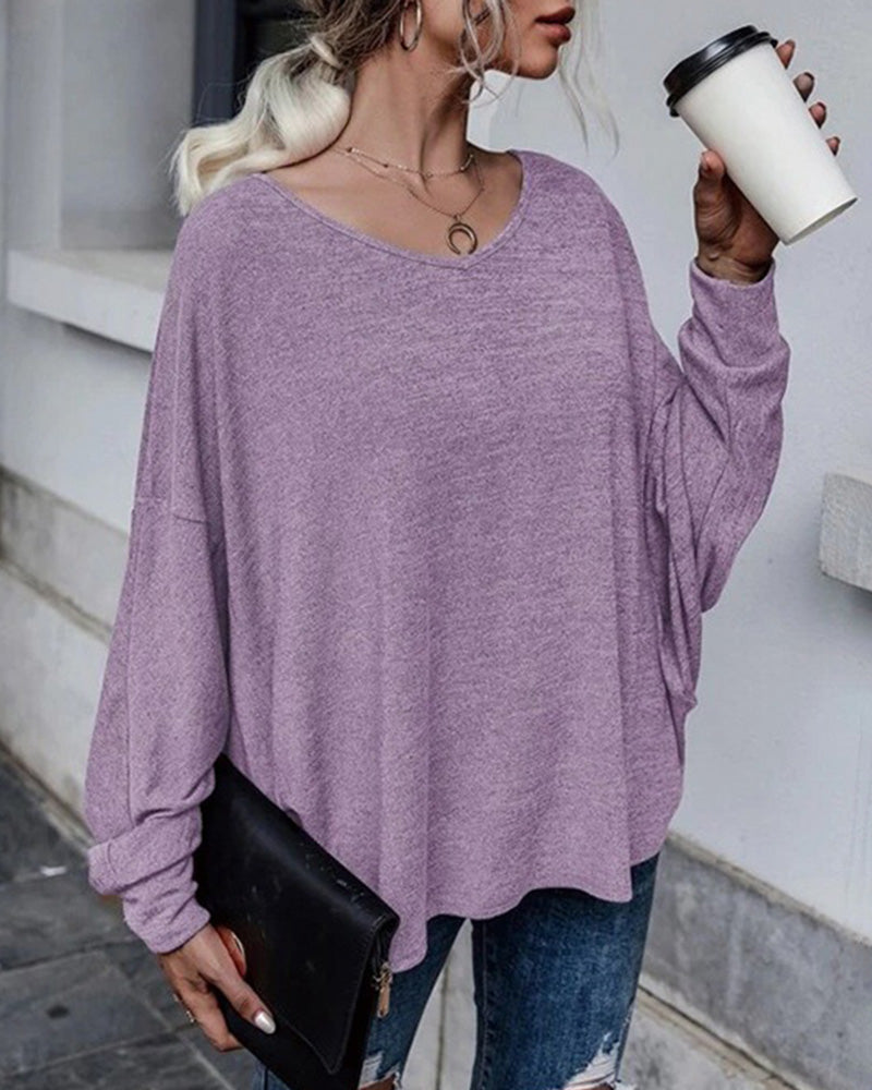 Tie Plunging Back Dolman Sleeve Oversize Top