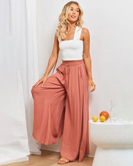 Wide Leg Flowy Pants Summer Boho Elastic Waist Drawstring Palazzo Trousers