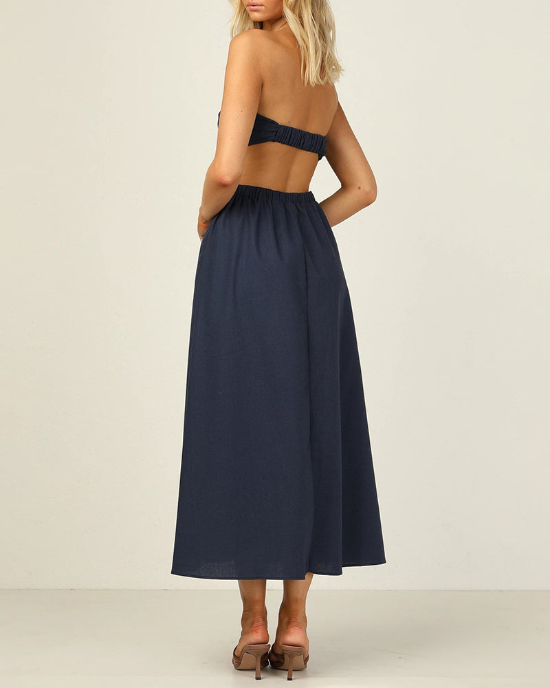 Summer Strapless Dress Off Shoulder Sexy Wrap Dress Solid Color Beach Dress