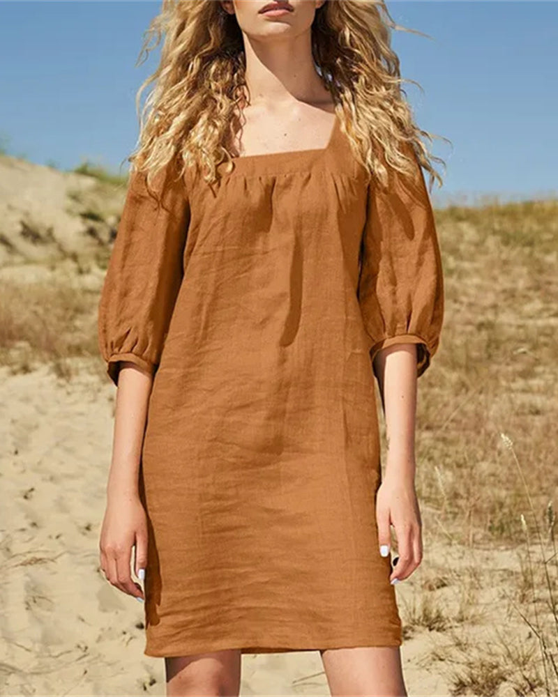 Square Neck Summer Short-Sleeved Casual Dress