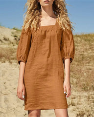 Square Neck Summer Short-Sleeved Casual Dress