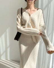 Women's Elegant Two Pieces Sweater Outfits Open Front Cardigan and Bodycon Skirt Sets