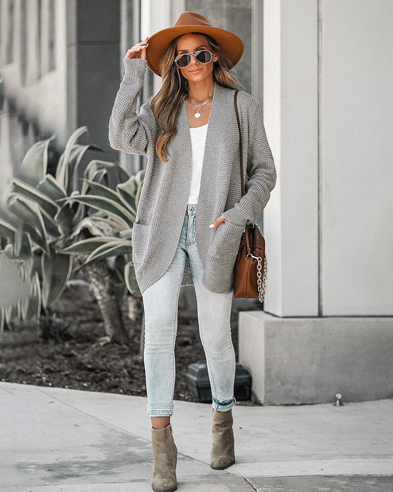 Solid Color Knit Open-Front Cardigan