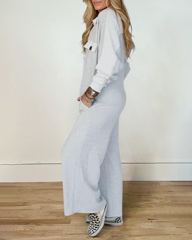 Casual Button Long Sleeve Jumpsuit