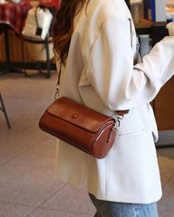 Genuine Leather Women's Bag Vegetable Tanned Cowhide Cylinder Bag Crossbody Bag Shoulder Bag