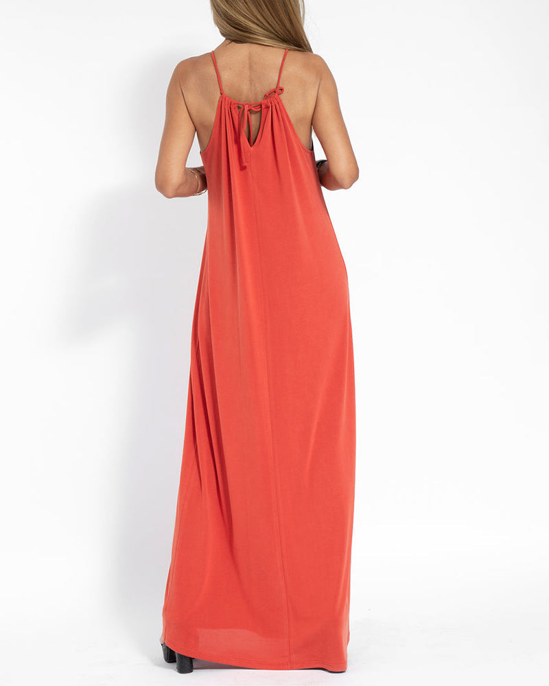 Two-piece Halterneck Tie Sleeveless Long Dress and Irregular Cardigan Set