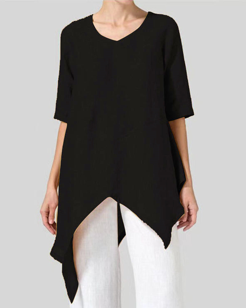 Round Neck Half Sleeve Top T Shirt With Pockets Irregular Length Top