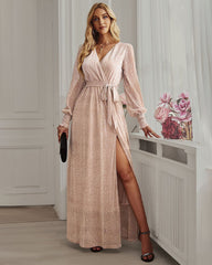 V-neck High Split Long Evening Dress with Belt