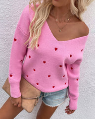 Drop Shoulder Heart Embroidered Jumper