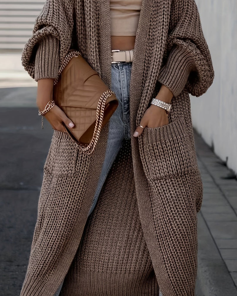 Loose Solid Open Front Pocket Cardigan