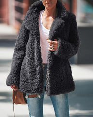 Plush Coat Lapel Long Sleeved Cardigan Jacket